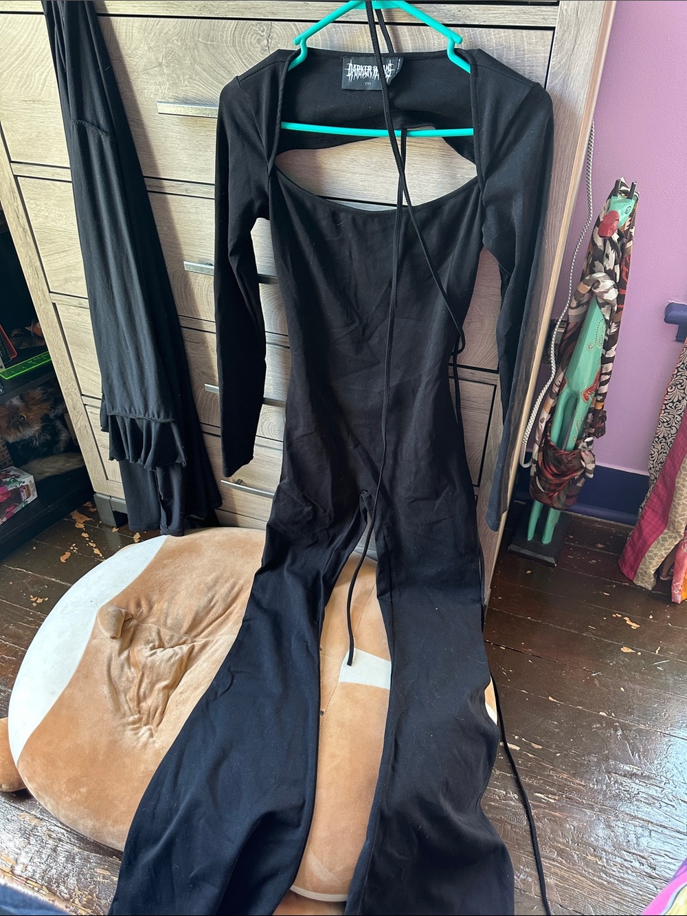 Black Long-Sleeve Cutout Wide-Leg Jumpsuit